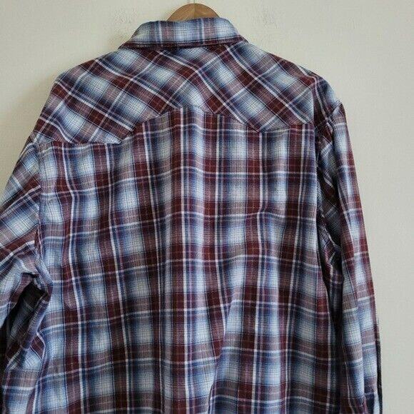 Vtg Wrangler Pearl Snap Button Up Shirt Mens 2XL Blue Plaid Western Cowboy Farm - Picture 5 of 9